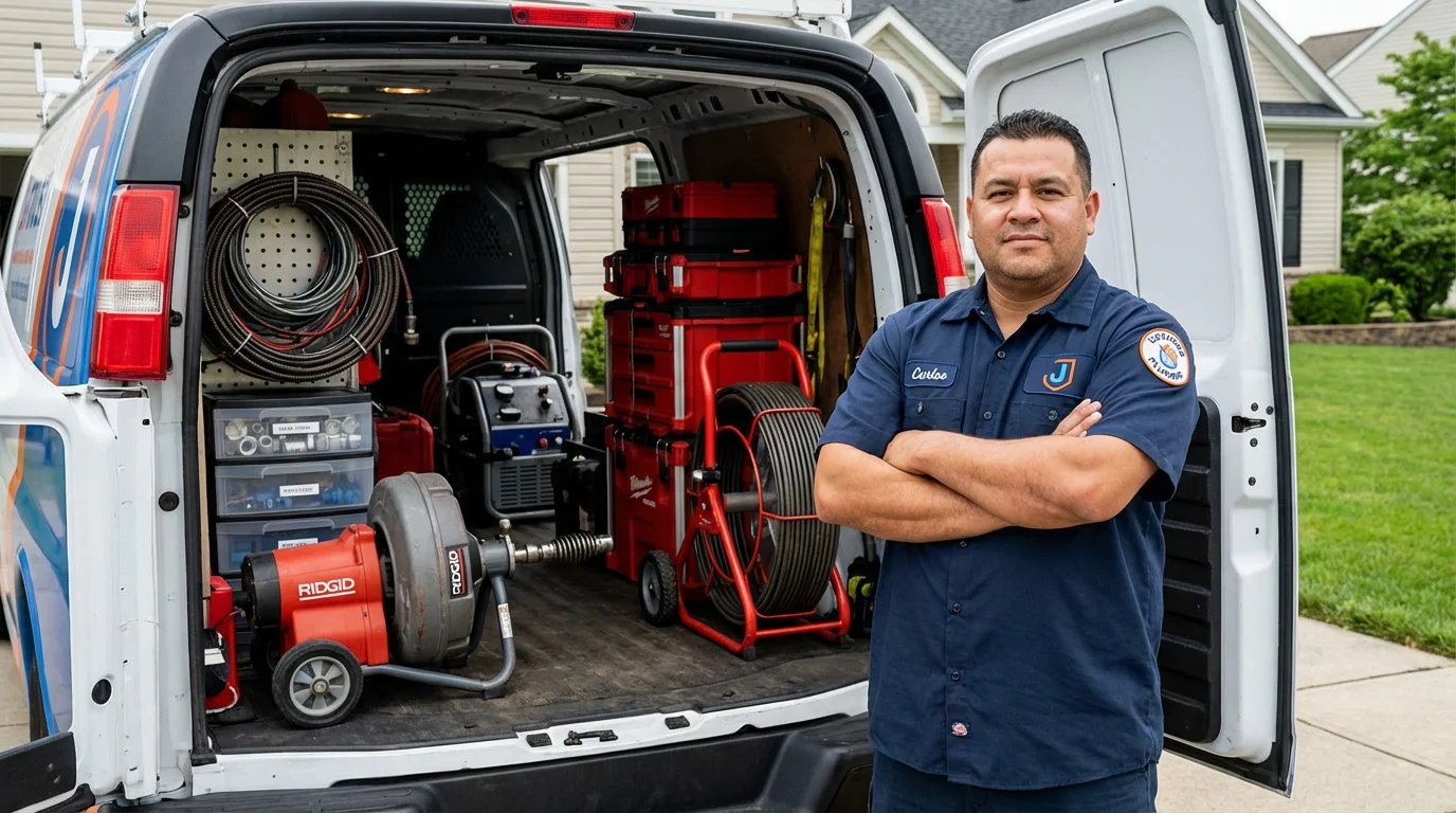 Professional drain cleaning equipment and Johns Plumbing LLC plumber in Ridgefield Park