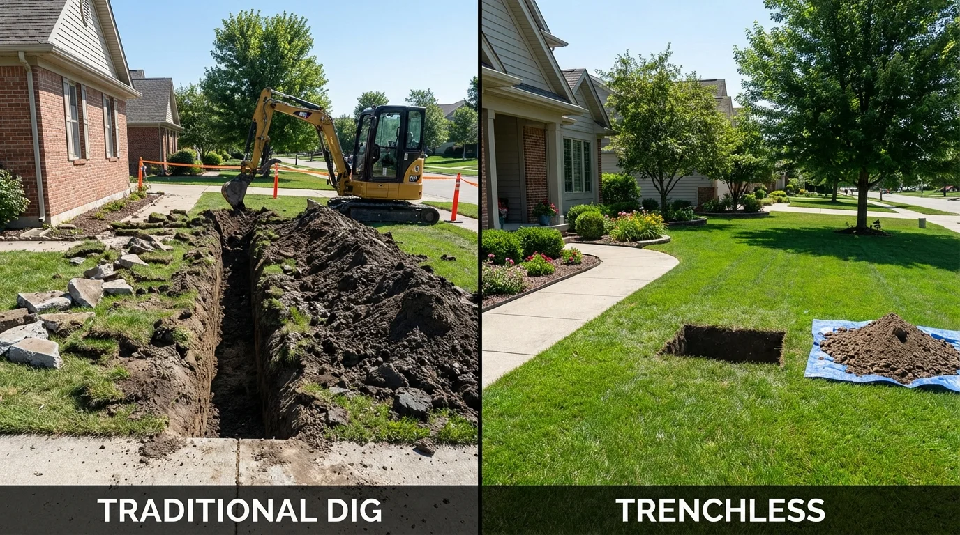 Trenchless sewer repair with minimal yard damage versus traditional excavation in Ridgefield Park, NJ